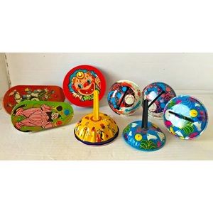 8 VINTAGE 50’s TIN TOYS NOISEMAKERS CLOWNS GALAXY